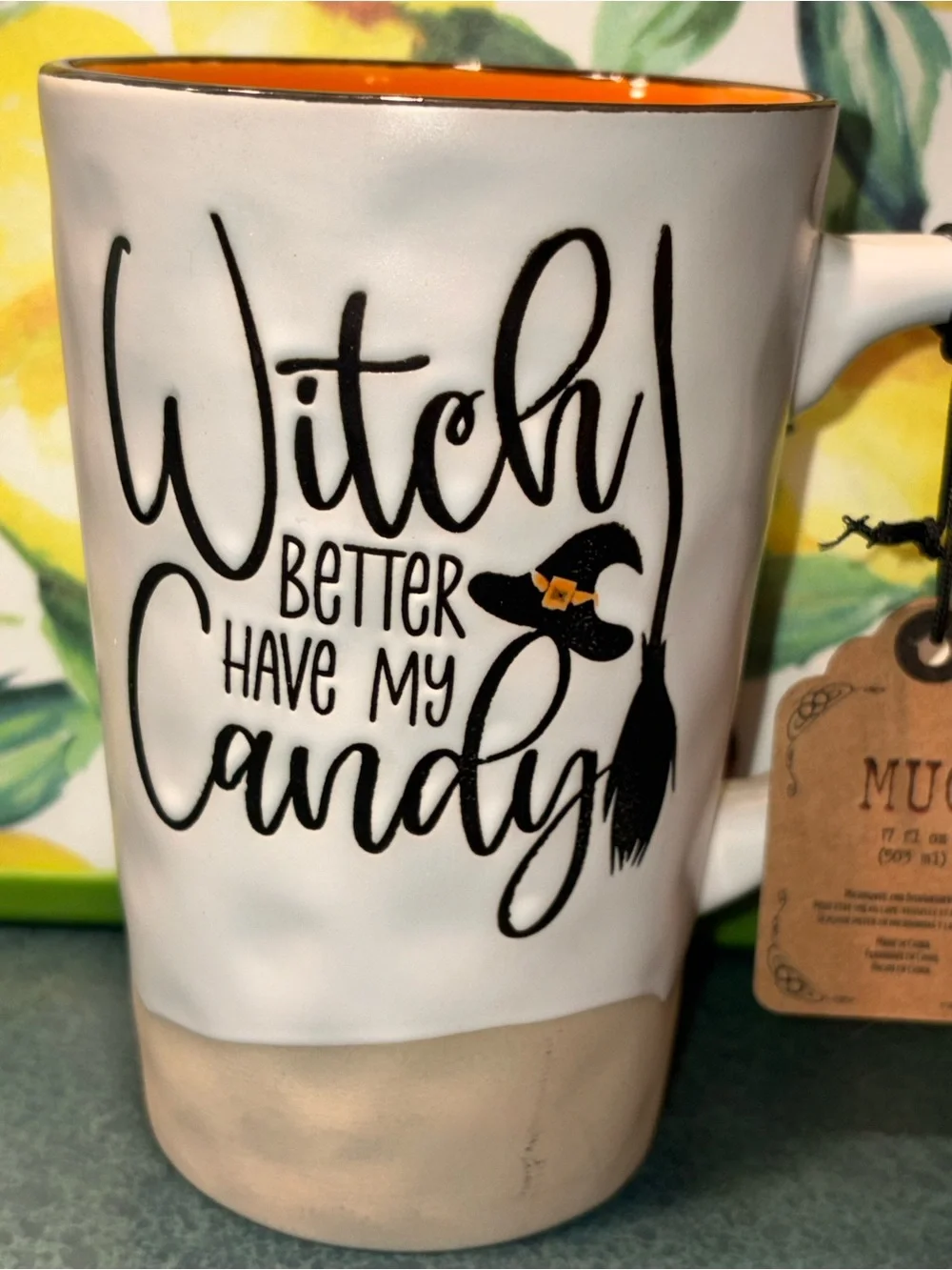 Halloween Witch Ceramic Mug with Orange Interior NWT